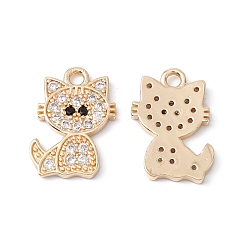 Золотой Латунные микро проложить кубического циркония подвески, долговечный, без кадмия и без свинца, прозрачные, кошка, золотые, 17x11x1.5 мм, отверстие : 1.8 мм