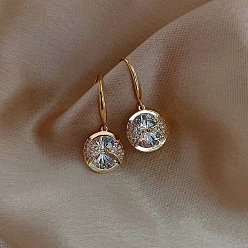Gold Glass Dangle Earrings, Alloy Rhinestone Earrings for Women, 925 Sterling Silver Pins, Gold, 30mm