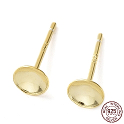 Настоящее золото 18K 925 Результаты серьги стерлингового серебра, плоские круглые серьги, для бисера, с печатью s925, реальный 18 k позолоченный, 12x5 мм, штифты : 0.7 мм