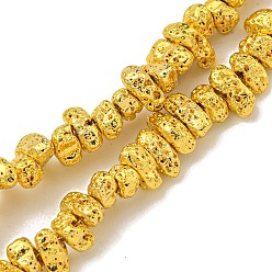 Golden Plated Electroplated Natural Lava Rock Beads Strands, Chip, Golden Plated, 2~3x4~7x3~4mm, Hole: 1mm, about 136~141pcs/strand, 14.80~15.28''(37.6~38.8cm)