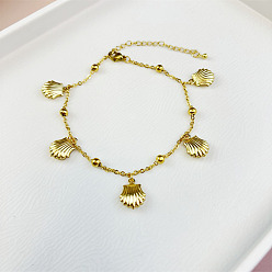 Shell Shape Браслеты из нержавеющей стали с подвесками в виде морских животных, золотые, формы раковины, 7-7/8 дюйм (200 мм)