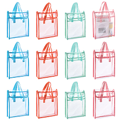 Couleur Mélangete 12 pièces 4 couleurs Sacs d'emballage en plastique transparent avec poignées et boutons-pression, rectangle, couleur mixte, 33x26.5x7.6 cm, 3 pcs / couleur
