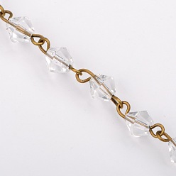 Прозрачный Ручной конус стеклянные бусы цепи для ожерелья браслеты делает, с античной бронзовой железной шпилькой, несварные, прозрачные, 39.3 дюйм, бусины : 6 мм