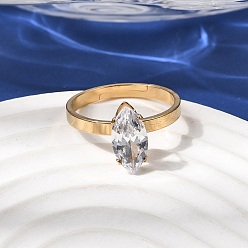 Horse Eye 304 женские перстни из нержавеющей стали с кубическим цирконием, золотые, лошадиный глаз , 12x6 мм, внутренний диаметр: 18 мм