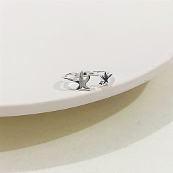 Морская звезда Латунные кольца на пальцах манжеты, серебряные, морская звезда, внутренний диаметр: регулируемый