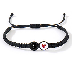 Letter S 304 Браслеты из плетеных бусин с буквами алфавита из нержавеющей стали, Регулируемые украшения из плетеного нейлонового шнура для женщин и мужчин, белые, Письмо с, 11.02 дюйм (28 см)