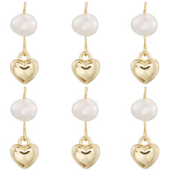 Настоящее золото 18K 6 шт. подвески в форме сердца из латуни и натурального жемчуга, стойки покрытие, долговечный, без кадмия и без свинца, реальный 18 k позолоченный, 19.5 мм, отверстие : 1.8 мм
