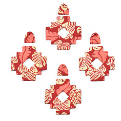 FireBrick Handmade Polymer Clay Pendants, Split Rocket, FireBrick, 13~40x12~39.5x2.5~3mm, Hole: 1.8mm, 2pcs/set
