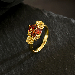 Золотой Кольца для женщин с латунным паве из кубического циркония, цветок, золотые, 10 мм, размер США 9 (18.9 мм)