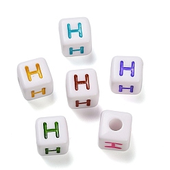 Letter H Непрозрачные акриловые бусины, Эмаль стиле, куб с письмом, Письмо ч, 10x9.5x9 мм, отверстие : 3.8 мм, Около 560 шт / 500 г