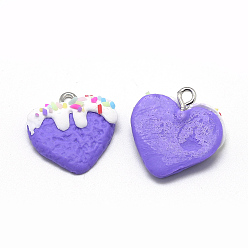 Розовато-лиловый Полимерной глины ручной работы подвески, сердце, розовато-лиловый, 22~25x22~24x4~6 мм, отверстие : 2 мм