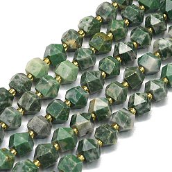 Камень с Зелеными Точками Натуральные зеленые пятна яшмовых нитей, граненые, восьмиугольный, 9~10.5x9~10.5x7.5~8.5 мм, отверстие : 1 мм, около 36~40 шт / нитка, 15.35~15.55 дюйм (39~39.5 см)