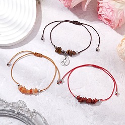 Лев 3шт созвездия регулируемые нейлоновые шнуры плетеные браслеты из бусин для женщин и мужчин, с натуральным красным авантюрином, натуральной красной яшмой и бусинами из натурального тигрового глаза, лев, внутренний диаметр: 3-3/8 дюйм (8.5 см)