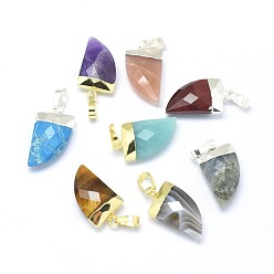 Gemischte Stein Natürliche und synthetische Mischsteinanhänger, mit langlebigen Messingbeschlägen, facettiert, Scheide, Gemischte Farbe, 19.5x11x5 mm, Bohrung: 3.5x5.5 mm