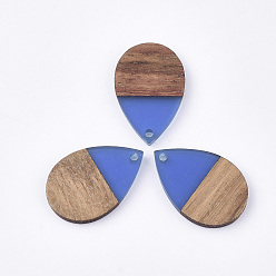 Королевский синий Подвески из смолы и ореха, слеза, королевский синий, 28x19x3.5 мм, отверстие : 2 мм