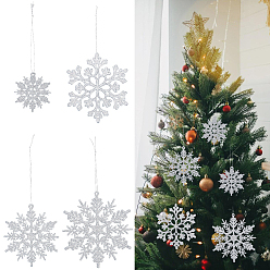 Серебро 36 шт. блестящие рождественские снежинки пластиковые подвесные украшения, с 36шт шнуром, для праздничных украшений, серебряные, 50~105x2~2.5 мм