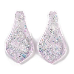 Белый Lampwork большие кулоны, с фольгой, лист, белые, 57~60x29x10.5 мм, отверстие : 6.5x4.5 мм