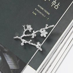 Серебро Сплав кабошонов, аксессуары для волос, Цветочная ветка, серебряные, 57x40 мм