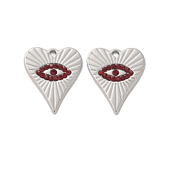 Нержавеющая Сталь Цвет 304 подвески из нержавеющей стали, с Siam горный хрусталь, сердце с очарованием глаз, цвет нержавеющей стали, 18.5x15.5x1.5 мм, отверстие : 1.5 мм