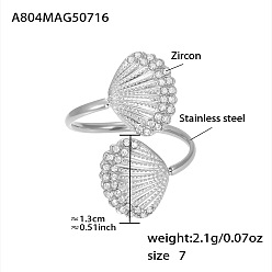 Shell Shape Океан 304 кольца-манжеты из нержавеющей стали с кубическим цирконием, цвет нержавеющей стали, формы раковины, размер США 7 (17.3 мм)