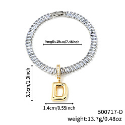 Letter D Модные латунные браслеты с подвесками, кубический цирконий теннисные браслеты для женщин, буквы, Буква D, 7-1/2 дюйм (19 см)