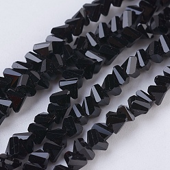 Black Opaque Glass Beads Strands, Faceted, Triangle, Black, 3x4x3mm, Hole: 1mm, about 149pcs/strand, 13.3 inch(34cm)