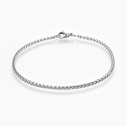 Stainless Steel Color Tarnish Resistant 304 Stainless Steel Wheat Chain Bracelets, with Lobster Claw Clasps, Stainless Steel Color, 8-1/8 inch(20.6cm), 2.5mm