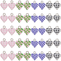 Mixed Color 40Pcs 4 Styles Handmade Polymer Clay Charms, Heart, with Platinum Tone Iron Loops, Mixed Color, 13x10x6mm, Hole: 2mm, 10pcs/style