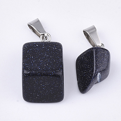 Blue Goldstone Synthetic Blue Goldstone Pendants, with Stainless Steel Snap On Bails, Nuggets, 15~35x10~20x5~15mm, Hole: 3x7.5mm