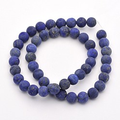 Lapis Lazuli Natural Lapis Lazuli Round Beads Strands, Frosted, Dyed, 8mm, Hole: 1mm, about 48pcs/strand, 15.3 inch