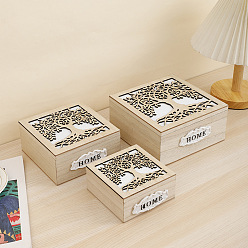 BurlyWood Wooden Storage Boxes, Gift Box, BurlyWood, 12~18x12~18x5.6~8.8cm, 3pcs/set