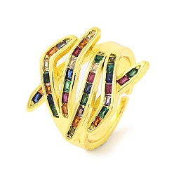 Разноцветный Регулируемые кольца из латуни с микро-паве и цирконием для женщин для обнимания рук, без кадмия, без никеля и без свинца, реальный 18 k позолоченный, красочный, 22 мм, внутренний диаметр: 17 мм
