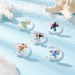 (52) Непрозрачная лаванда Синтетические кольца из бирюзовой манжеты, морская звезда, абс пластиковые жемчужные бисера, женское кольцо из латунной проволоки, разноцветные, внутренний диаметр: 21 мм