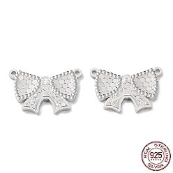 Real Platinum Plated Rhodium Plated 925 Sterling Silver Pendants, Butterfly with Polka Dot Charm, Textured, Real Platinum Plated, 11x16x1.2mm, Hole: 1mm