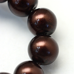 Saddle Brown Baking Painted Pearlized Glass Pearl Round Bead Strands, Saddle Brown, 6~7mm, Hole: 1mm, about 145pcs/strand, 31.4 inch