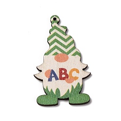 Зеленый лайм Печатные подвески дерева, рождественские гномы большие подвески, зеленый лайм, 55x32x2.5 мм, отверстие : 1.6 мм