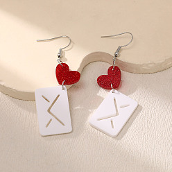 Envelope Акриловые серьги с подвесками ко Дню святого Валентина, платина, конверт, 73x28 мм