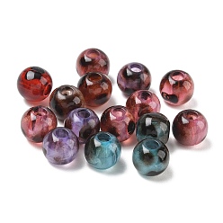 Mixed Color Acrylic European Beads, Large Hole Beads, Round with Leopard Print, Mixed Color, 12x10mm, Hole: 4mm