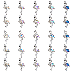(52) Непрозрачная лаванда 25шт 5 цвета подвески из цинкового сплава, со стразами, фламинго, серебряные, разноцветные, 32.5x15x5 мм, отверстие : 2.3 мм, 5 шт / цвет