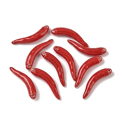 Красный Фарфора ручной работы подвески, острый перец, красные, 34.5~35x9.5~13x6.5 мм, отверстие : 1.2~1.6 мм