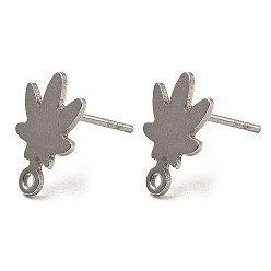 Stainless Steel Color Non-Tarnish Leaf Shape 201 Stainless Steel Stud Earrings Findings, with 304 Stainless Steel Pins & Horizontal Loops, Stainless Steel Color, 12x7.5mm, Hole: 1.2mm, Pin: 0.7mm