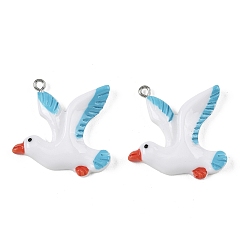 Белый Непрозрачные подвески смолы, морские чары, с платиновыми тоновыми железными петлями, белые, 30x31x5.5 мм, отверстие : 2 мм