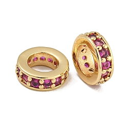 Средний Фиолетово-красный Покрытие стойки латунь микропаве прозрачные кубические циркониевые бусины, без свинца и без кадмия, долговечный, круглые, средне фиолетовый красный, 7.5x2.5 мм, отверстие : 4.5 мм