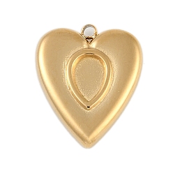 Настоящее золото 18K Ионное покрытие (IP) 304 подвеска с покрытием из нержавеющей стали в форме кабошона, сердце, полированный, реальный 18 k позолоченный, лоток : 5.5x3.5 мм, 15.5x13x2.5 мм, отверстие : 1.2 мм