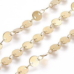 Золотой Ионное покрытие (ip) 304 звенья цепи из нержавеющей стали, плоские цепочки с пайетками, пайки, с катушкой, плоско-круглые, золотые, 6x0.5 мм, около 32.8 футов (10 м) / рулон