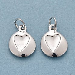 Платина Подвески из латуни с покрытием из настоящего золота 18k, с прыжковых колец, долговечный, без свинца и без кадмия, сердце, платина, 16x12.5x2.5 мм, Перейти кольцо: 6x0.5 мм, 4.5 мм внутренним диаметром