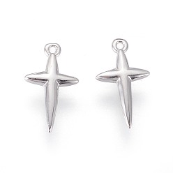 Платина Латунные крошечные крестики, долговечный, платина, 11.5x6x2 мм, отверстие : 0.7 мм