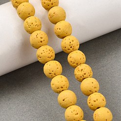 Amarillo Hilos de cuentas de roca de lava sintética teñidas, rondo, amarillo, 8.5~9 mm, agujero: 1.4 mm, sobre 48 unidades / cadena, 15.47'' (39.3 cm)