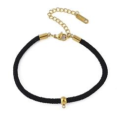 Черный Изготовление браслетов из круглого полиэфирного витого шнура, с 304 петлями из нержавеющей стали, золотые, чёрные, 20~22 см