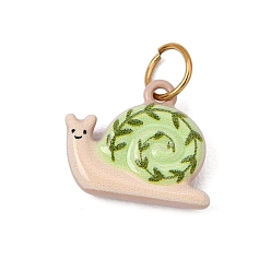 Green Printed 304 Stainless Steel Charms, Snail Charms, Golden, Green, 12.5x14.5x3.5mm, Hole: 4.5mm
